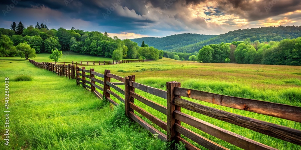 5. Rustic, burnt umber-painted wooden fence, weathered to perfection, surrounded by a lush, green meadow, a realistic photo image. 5. Rustic, burnt umber-painted wooden fence, weathered to perfection, surrounded by a lush, green meadow, a realistic photo image.