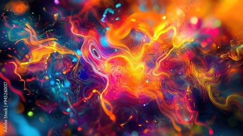 Vibrant neon lights pulsating in abstract patterns