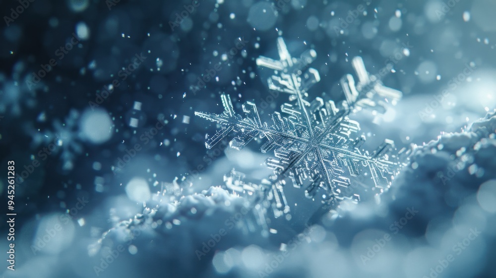 Macro shot of a snowflake, shimmering background, soft focus, delicate and beautiful. Macro shot of a snowflake, shimmering background, soft focus, delicate and beautiful.