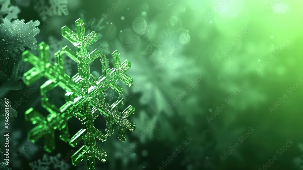 Macro snowflake, glowing green background, soft focus, vibrant and magical. Macro snowflake, glowing green background, soft focus, vibrant and magical.