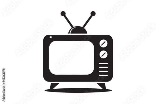 Old television tv retro vintage icon silhouette minimalist clipart illustration.