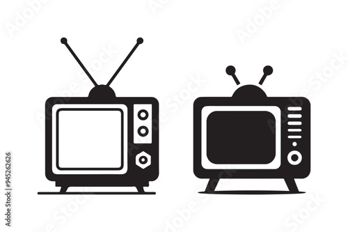 Old television tv retro vintage icon silhouette minimalist clipart illustration.