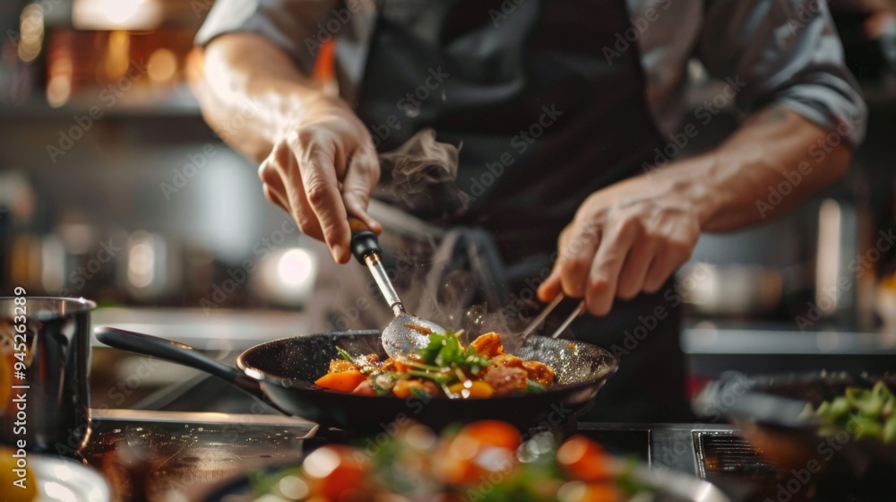 Fototapeta premium Chef cooking in a professional kitchen