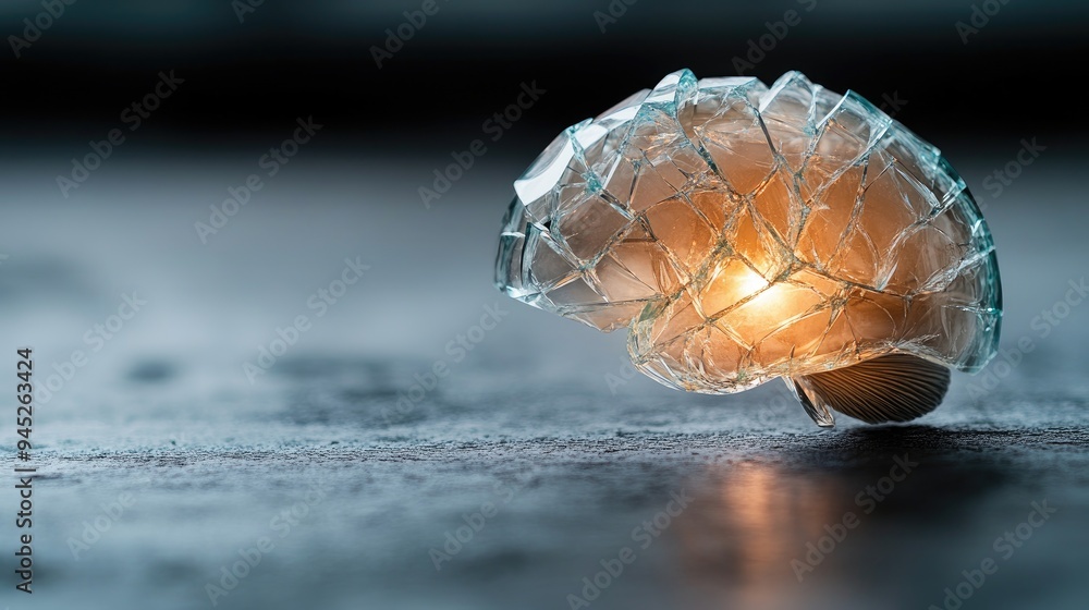Broken Glass Brain with Glowing Interior Broken Glass Brain with Glowing Interior
