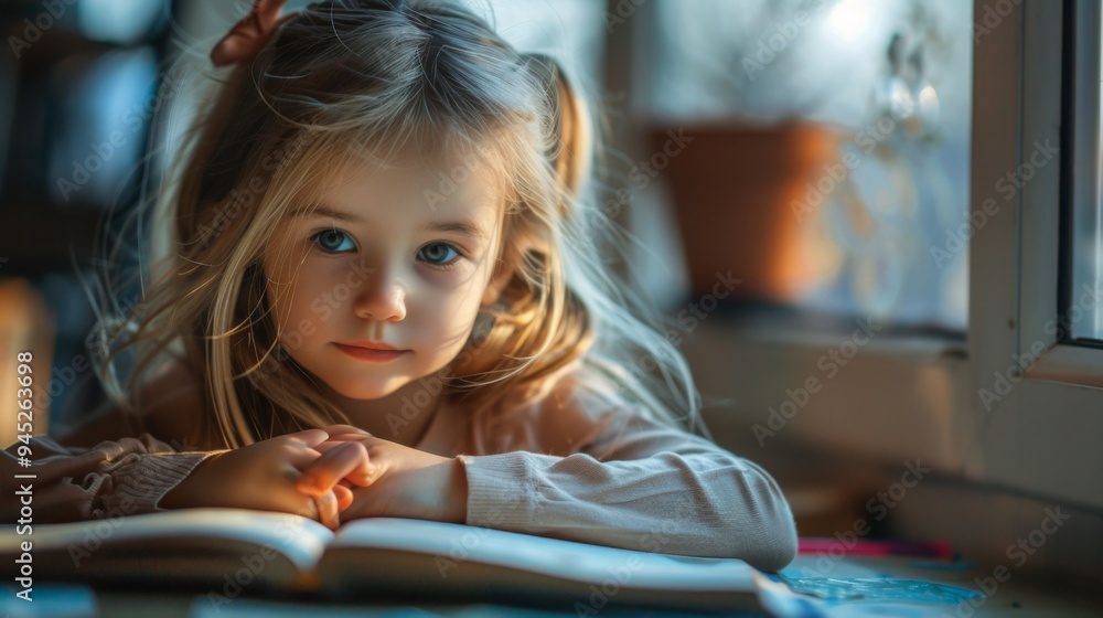 Young Girl Reading a Book by the Window Young Girl Reading a Book by the Window
