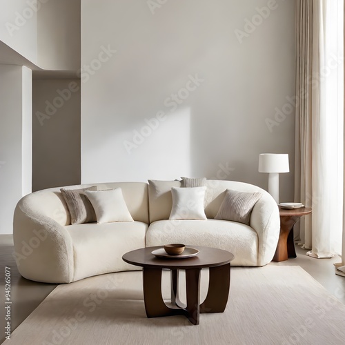 Minimalist interior design of Japandi living room, home interior mockup