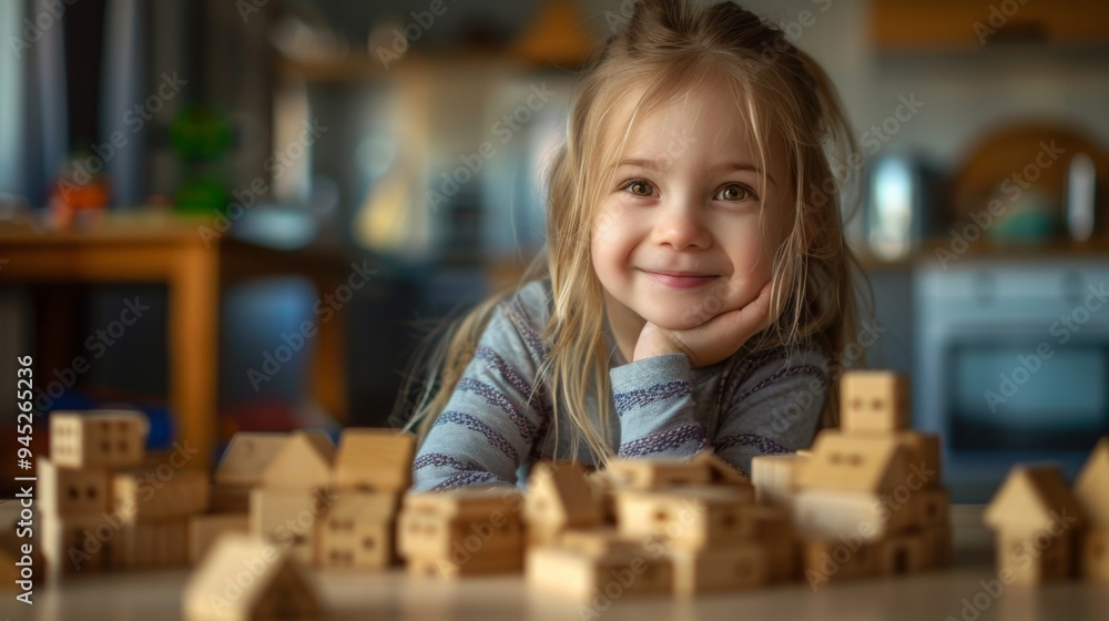 Girl Smiling with Wooden Blocks Girl Smiling with Wooden Blocks
