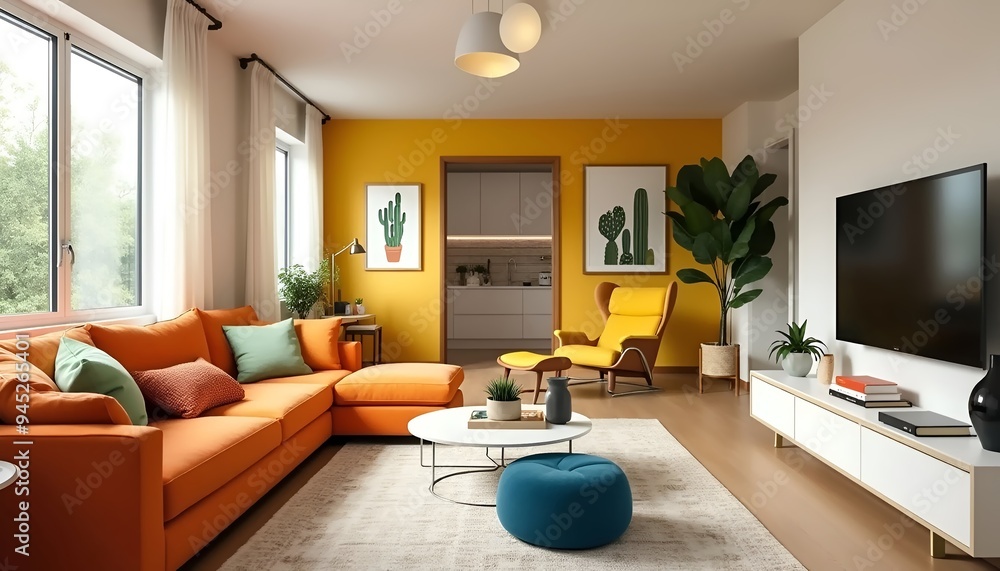 Vibrant and Colorful Living Room with Playful Design Vibrant and Colorful Living Room with Playful Design