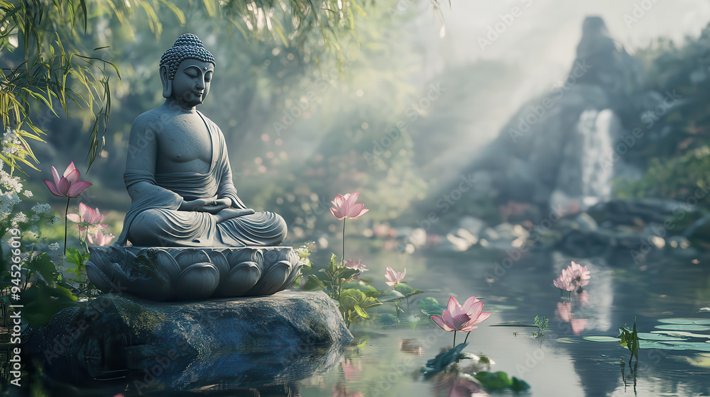 budha statue tranquil peaceful meditation beautiful scenery background budha statue tranquil peaceful meditation beautiful scenery background
