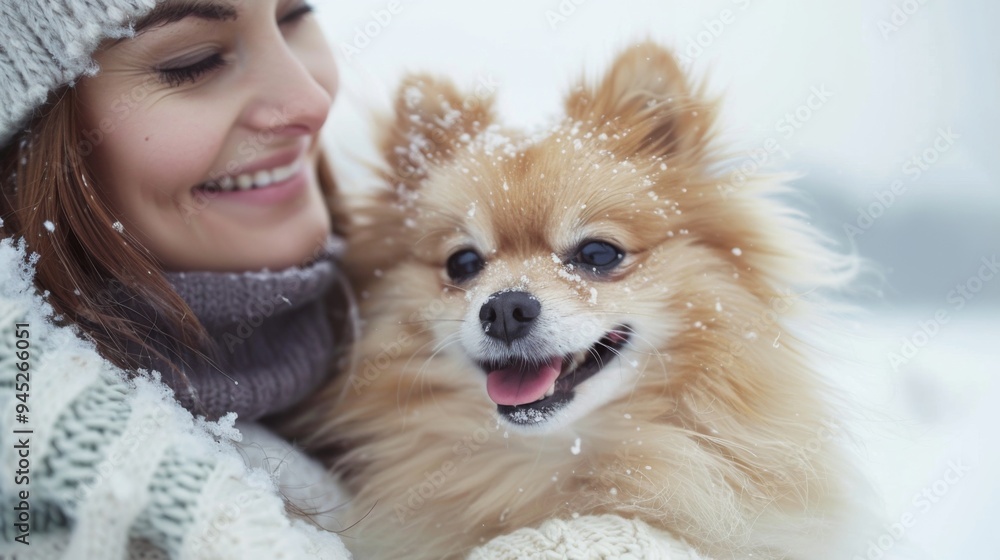 Woman Enjoying Winter With Her Dog Woman Enjoying Winter With Her Dog