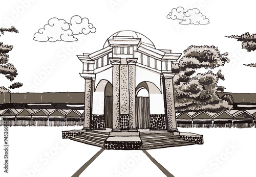 hand drawn monumen Tugu Thomas Parr from bengkulu indonesia photo