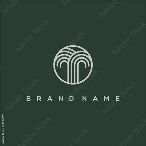 line art tree in circle logo vector