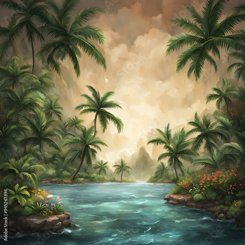 tropical island with palms