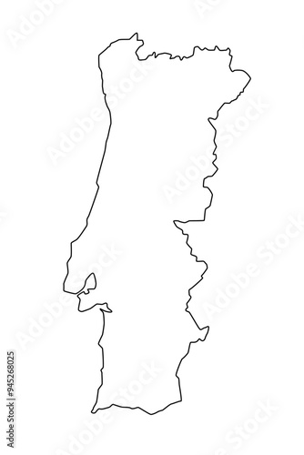 Vector map of Portugal, Portuguese Republic, a country in Southwestern Europe. Detailed black contour, isolated on white background.