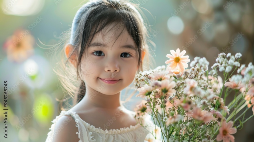 Young Girl with Flowers in a Soft Focus Setting Young Girl with Flowers in a Soft Focus Setting