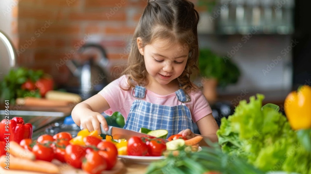 Child Preparing Vegetables in Kitchen Child Preparing Vegetables in Kitchen