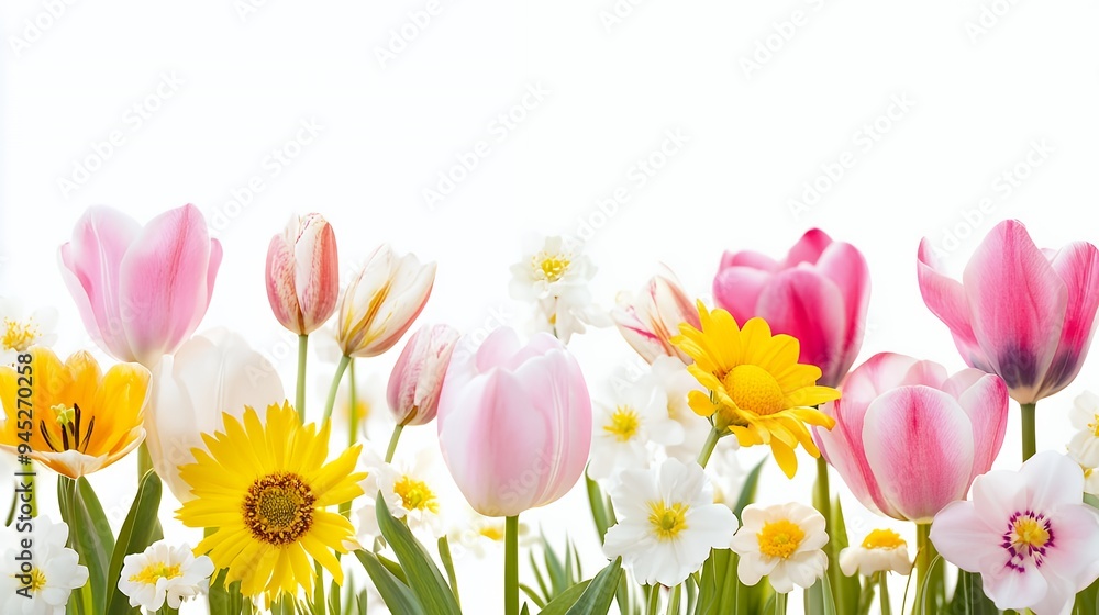Fototapeta premium A vibrant arrangement of colorful flowers in a bright, cheerful setting.