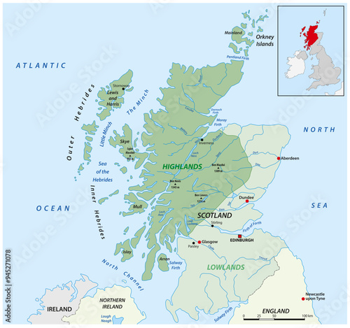 Vector map of the Scottish highlands, United Kingdom