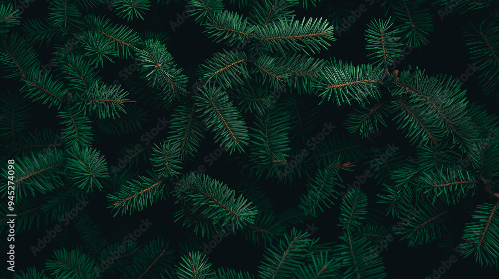 Banner with Fluffy Fir tree branch texture close up. Christmas wallpaper background. Copy space. Retro, vintage moody dark green Xmas design Banner with Fluffy Fir tree branch texture close up. Christmas wallpaper background. Copy space. Retro, vintage moody dark green Xmas design