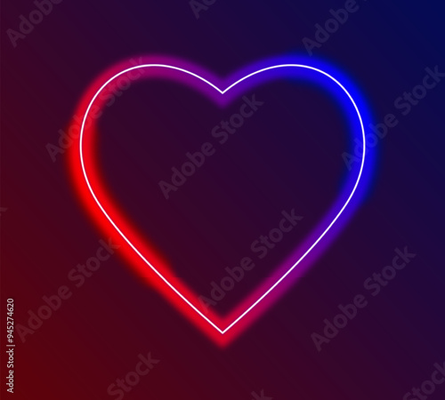 Red blue purple neon heart, heart shape symbol lights up with background.