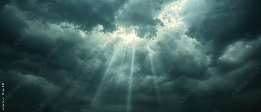 Triumph of Light: Sunshine Piercing Through Dark Storm Clouds Triumph of Light: Sunshine Piercing Through Dark Storm Clouds
