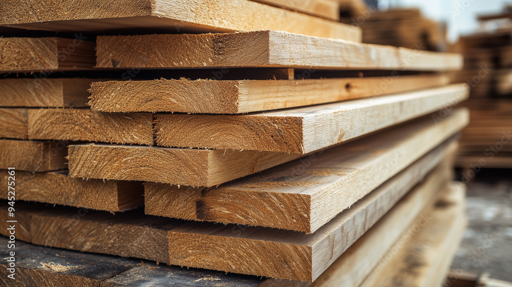 Stack of freshly cut wooden planks at sawmill outdoors. Stack of freshly cut wooden planks at sawmill outdoors.