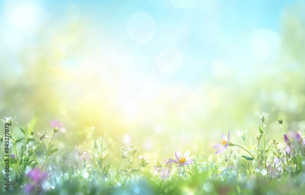 Background with blue and green foliage, blurred sky and bright bokeh for a spring image. Background with blue and green foliage, blurred sky and bright bokeh for a spring image.