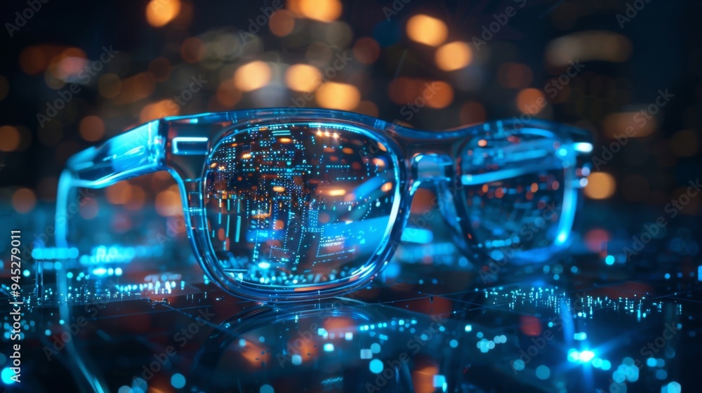 Futuristic Smart Glasses Reflecting Digital Data Futuristic Smart Glasses Reflecting Digital Data