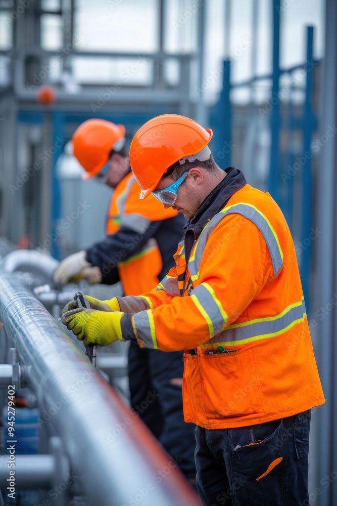 Engineers installing methane gas leak prevention systems at a new biogas plant, showcasing safety measures and system components in action. Engineers installing methane gas leak prevention systems at a new biogas plant, showcasing safety measures and system components in action.