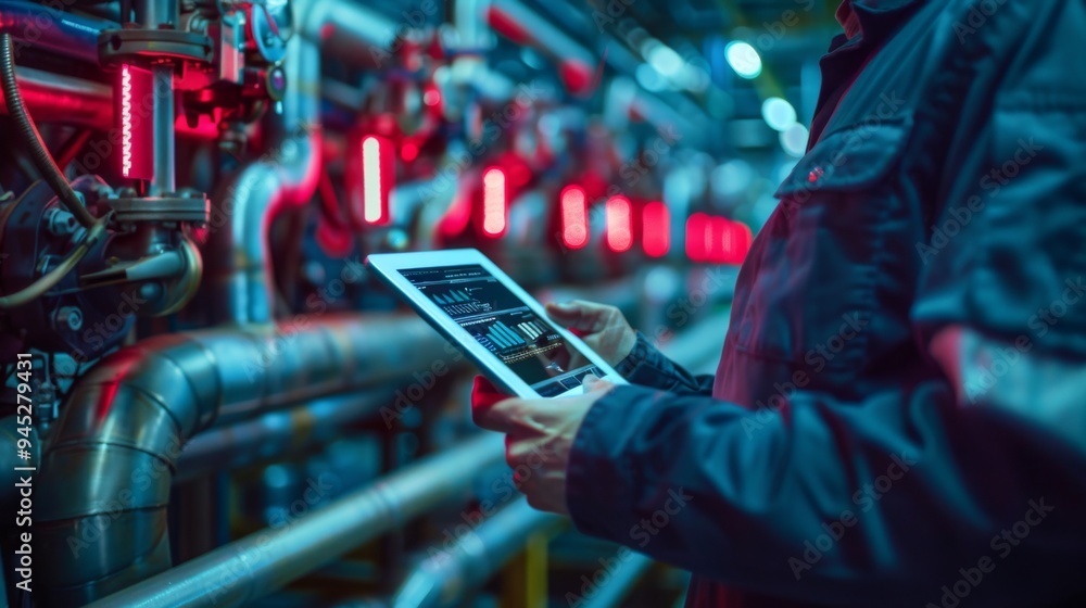 Industrial engineer using digital tablet for monitoring Industrial engineer using digital tablet for monitoring