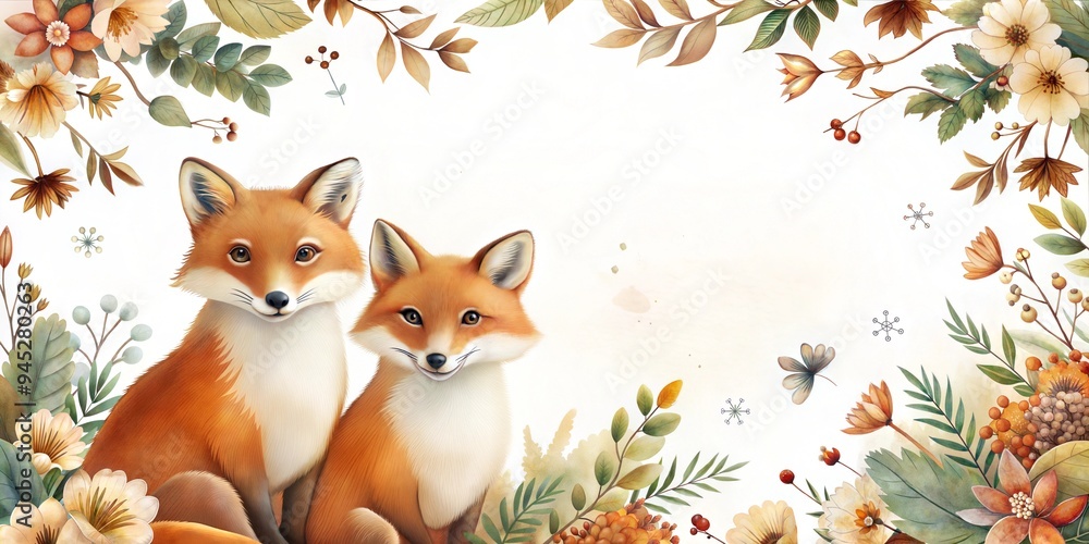 Fototapeta premium foxes wedding invitation, wedding, place for text, white background, empty background