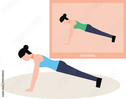 Girl is exercising by watching online video.