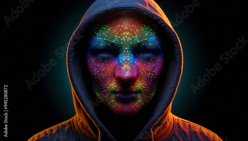 Another creation from Anonymous Mask, an online hacktivist group. Colorful masks, still with a mysterious feel. illustration made using AI Generate
 photo