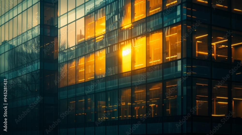 Modern office building at sunset Modern office building at sunset