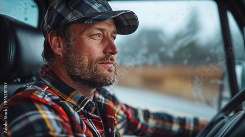 Truck driver driving his cargo vehicle