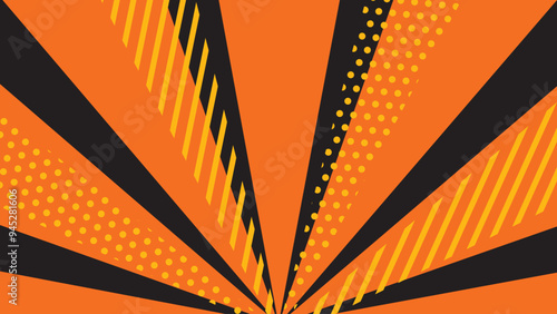 ハロウィンデザインの集中線・放射線の背景　オレンジ　サイズ比率16:9