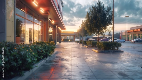 Modern Shopping Center at Dusk