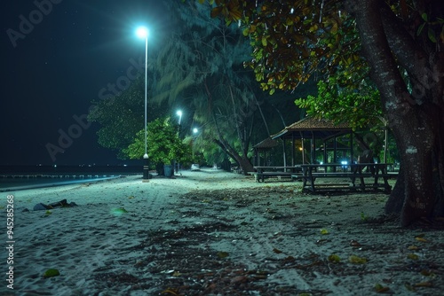 a park bench sitting on top of a sandy beach