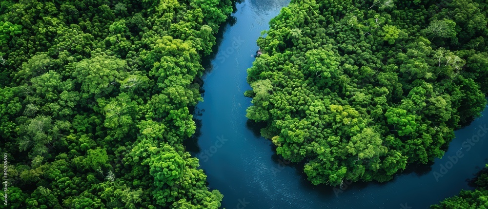 Tranquil River Meandering Through Lush Forest Serenity Tranquil River Meandering Through Lush Forest Serenity
