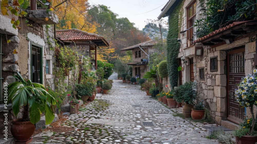 Charming Old Street with Rustic Buildings Charming Old Street with Rustic Buildings