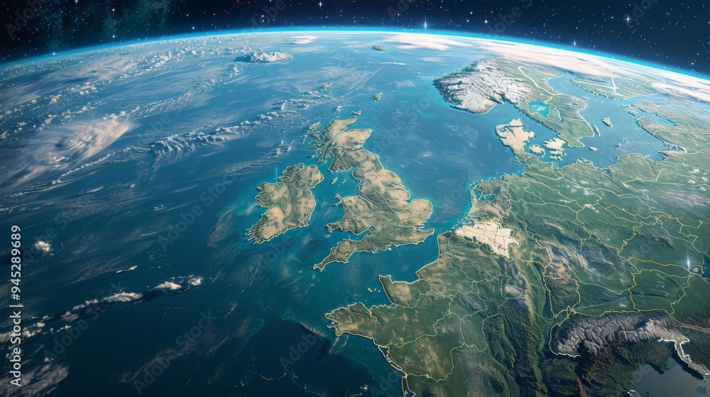 Fototapeta premium Satellite View of Europe and Great Britain
