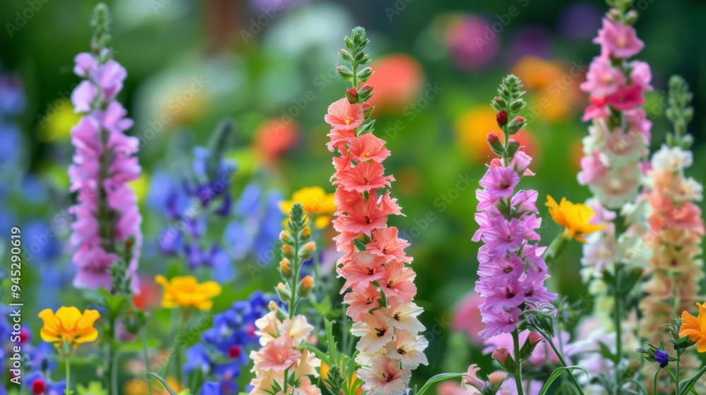 Lush Spring Garden with Colorful Flowers Lush Spring Garden with Colorful Flowers