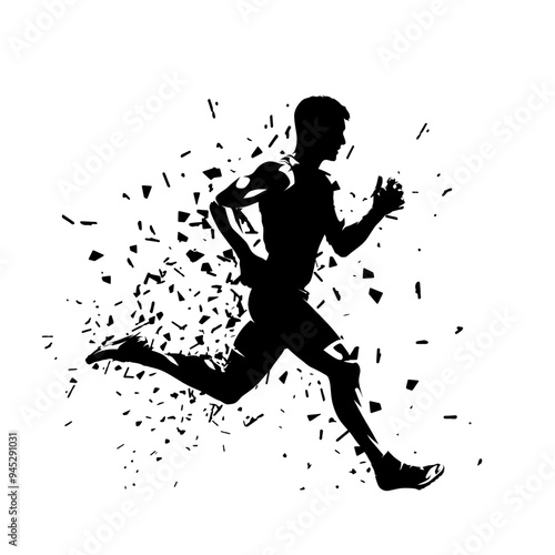 Run, running man, isolated vector silhouette, side view