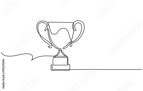 Winner Cup Continuous Line Icon, Winner trophy continuous one line icon drawing. Award trophy cup single line vector illustration in doodle style. Champions celebration contour linear sign design 