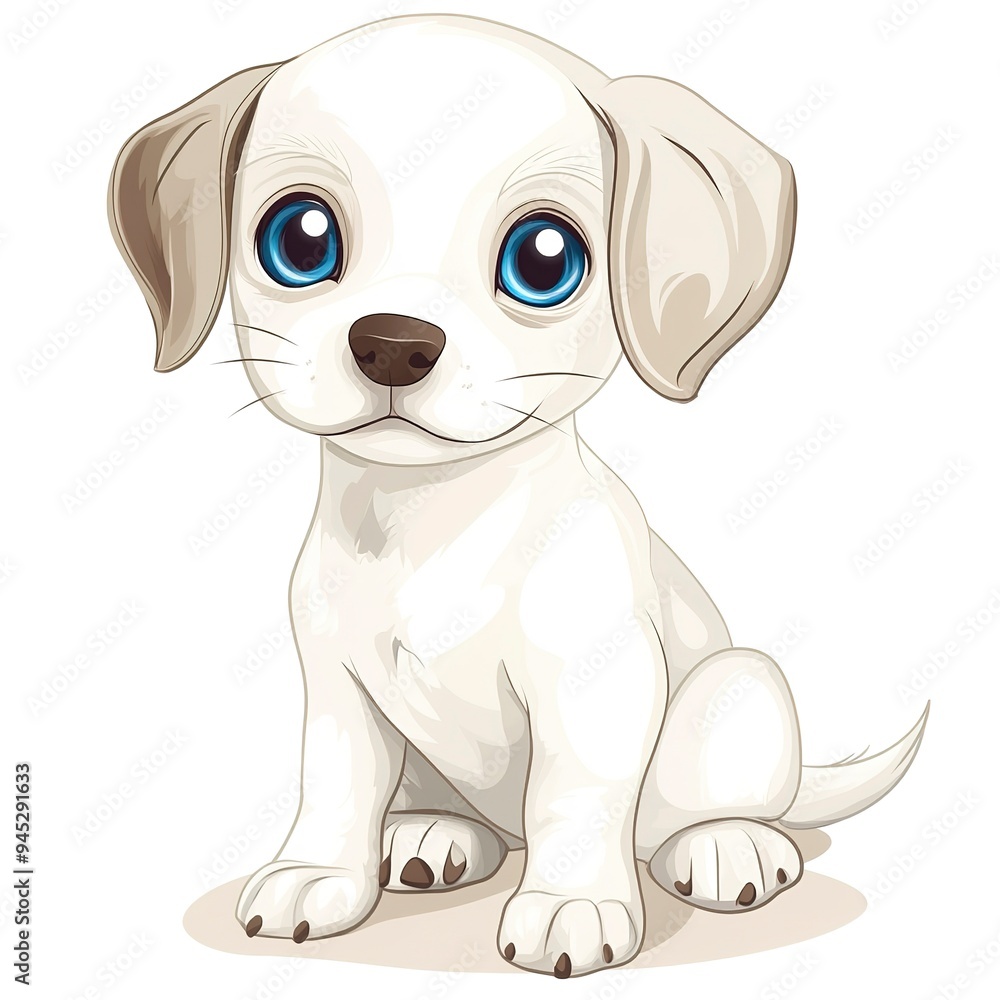 cute puppy with big blue eyes, sitting down, clipart. On white background cute puppy with big blue eyes, sitting down, clipart. On white background