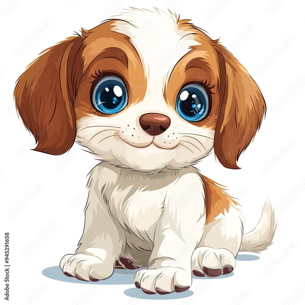 cute puppy with big blue eyes, sitting down, vector clipart. On white background cute puppy with big blue eyes, sitting down, vector clipart. On white background