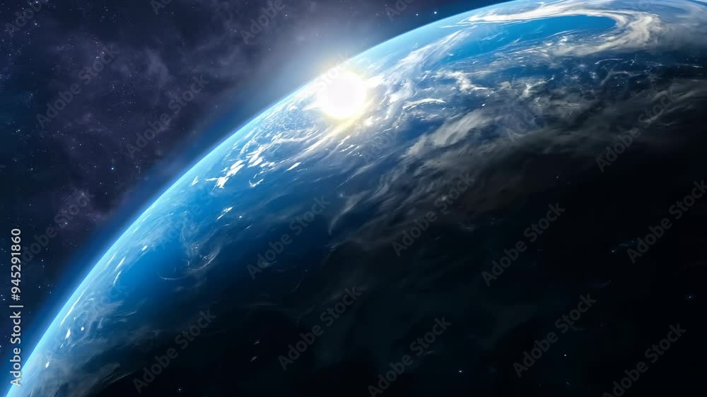 A breathtaking view of a planet illuminated by the sun from space in stunning detail