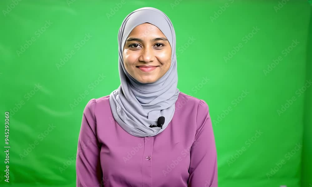 Confident Woman on Green Screen: Ready for Content Creation Confident Woman on Green Screen: Ready for Content Creation