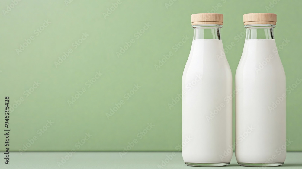 Milk Bottles Green Background. Milk Bottles Green Background.
