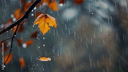 Autumn Rain And Falling Leaves